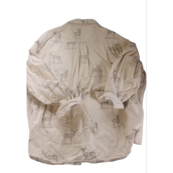 Woolrich Men's Sz 2XL Button Down Shirt Birch Deer Sketch Flannel Outdoors Cream - Picture 5 of 15